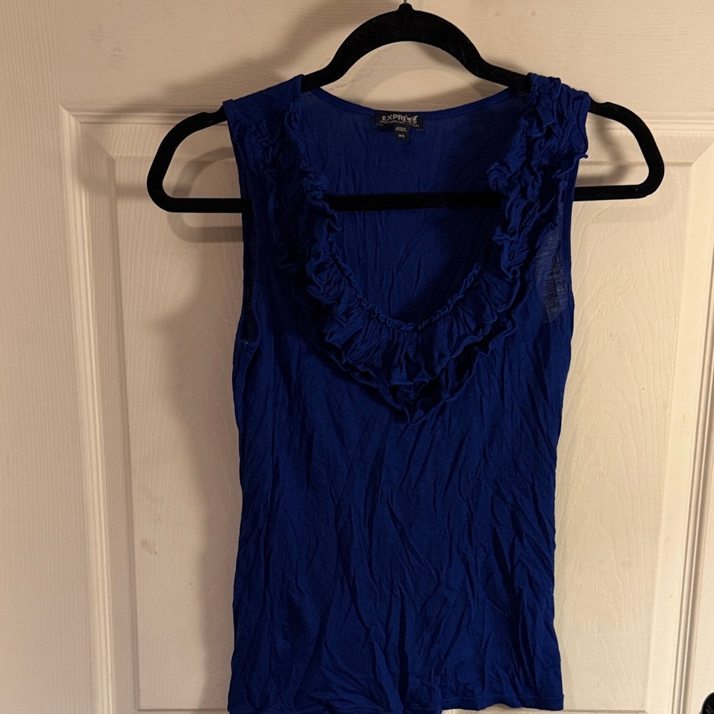 Express Royal Blue Ruffled Tank Top